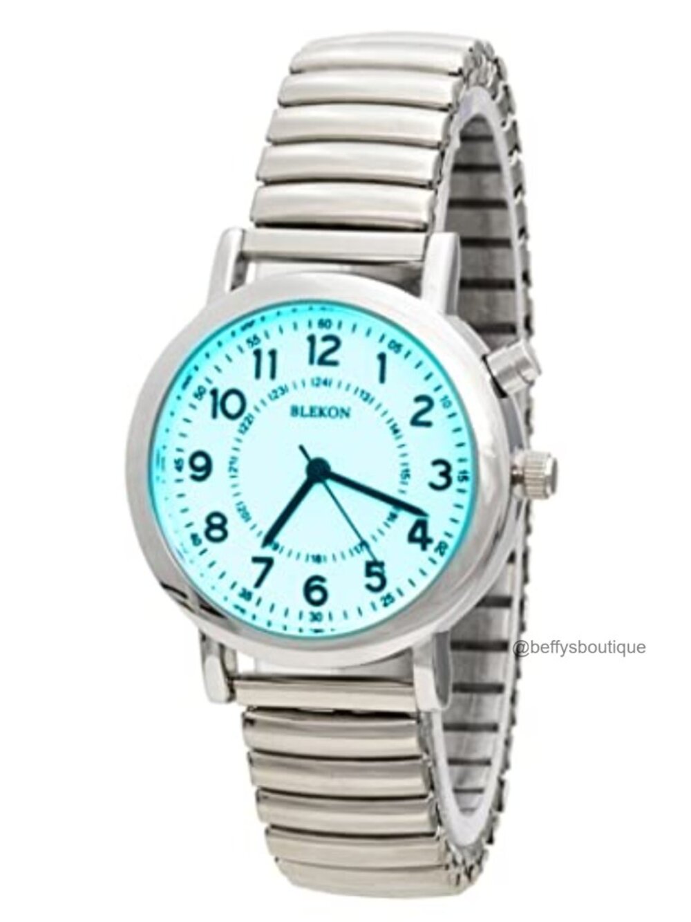 Light Up Dial Analog Watch 33mm Metal Case Push Button Expansion Band